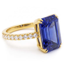Afbeelding in Gallery-weergave laden, Solitaire Smaragd Blauwe Saffier Ring Met Diamanten Accenten 4,50 Karaat