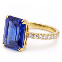 Afbeelding in Gallery-weergave laden, Solitaire Smaragd Blauwe Saffier Ring Met Diamanten Accenten 4,50 Karaat