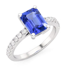 Afbeelding in Gallery-weergave laden, Solitaire Smaragd Blauwe Saffier trouwring met Natuurlijke echte diamant ( niet in het laboratorium gekweekt )en accenten 3 karaat