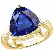 Afbeelding in Gallery-weergave laden, Solitaire Triljoen Blauwe Saffier Ring Geel Gouden Sieraden 3 Karaat