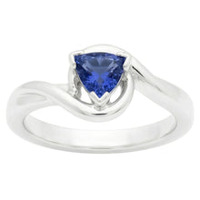 Afbeelding in Gallery-weergave laden, Solitaire Trillion V Prong Blauwe Saffier Ring 0,50 Karaat Twisted Style