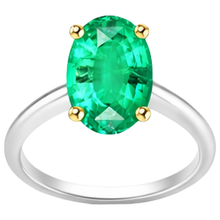 Afbeelding in Gallery-weergave laden, Edelsteen Ring Tweekleurig 14K Goud met Smaragd – vooraanzicht