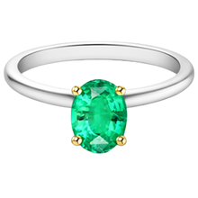 Afbeelding in Gallery-weergave laden, Smaragd Edelsteen Ring 3,50 karaat Tweekleurig 14K Goud – hoekaanzicht