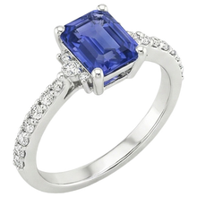 Afbeelding in Gallery-weergave laden, Solitaire accenten ring blauwe saffier & Natuurlijke echte diamant ( niet in het laboratorium gekweekt ) 4 karaat smaragd geslepen