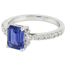 Afbeelding in Gallery-weergave laden, Solitaire accenten ring blauwe saffier & Natuurlijke echte diamant ( niet in het laboratorium gekweekt ) 4 karaat smaragd geslepen