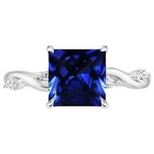 Afbeelding in Gallery-weergave laden, Solitaire Blauwe Saffier Ring Met Accent Marquise Natuurlijke uit de aarde gewonnen Diamanten 5.50 Karaat