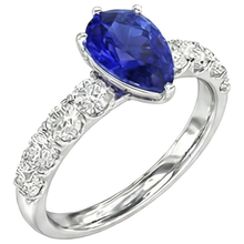 Afbeelding in Gallery-weergave laden, Solitaire blauwe saffier verlovingsring met Natuurlijke echte diamant ( niet in het laboratorium gekweekt )en accenten 4 karaat