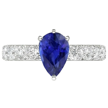Afbeelding in Gallery-weergave laden, Solitaire blauwe saffier verlovingsring met Natuurlijke echte diamant ( niet in het laboratorium gekweekt )en accenten 4 karaat