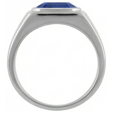 Afbeelding in Gallery-weergave laden, Solitaire herenring 1,50 karaat verzonken set blauwe saffier Asscher Cut