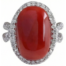 Afbeelding in Gallery-weergave laden, Solitaire met accent 13,75 ct rood koraal en Natuurlijke echte diamanten ( niet in een laboratorium gekweekt ) ring Nieuw