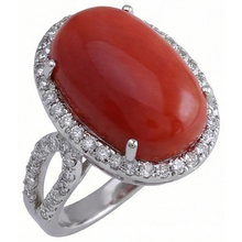 Afbeelding in Gallery-weergave laden, Solitaire met accent 13,75 ct rood koraal en Natuurlijke echte diamanten ( niet in een laboratorium gekweekt ) ring Nieuw
