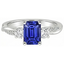 Afbeelding in Gallery-weergave laden, Solitaire met accenten 3 stenen ring blauwe saffier 4,25 karaat