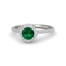 Afbeelding in Gallery-weergave laden, Solitaire met accenten 3,40 ct groene smaragd en diamanten ring wit goud 14K
