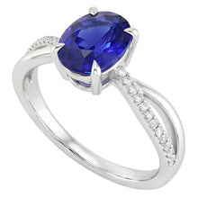 Afbeelding in Gallery-weergave laden, Solitaire met accenten Jubileumring blauwe saffier 3,50 karaat