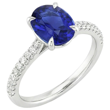 Afbeelding in Gallery-weergave laden, Solitaire met accenten Ring Ovale blauwe saffier en Natuurlijke echte diamanten ( niet in een laboratorium gekweekt ) 5,25 karaat