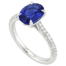Afbeelding in Gallery-weergave laden, Solitaire met accenten Ring Ovale blauwe saffier en Natuurlijke echte diamanten ( niet in een laboratorium gekweekt ) 5,25 karaat