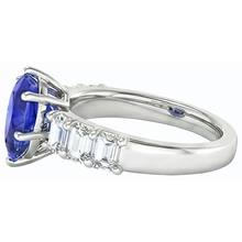 Afbeelding in Gallery-weergave laden, Solitaire met smaragdgroene Natuurlijke echte diamant ( niet in het laboratorium gekweekt )accenten Ring blauwe saffier 2,50 karaat