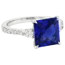 Afbeelding in Gallery-weergave laden, Solitaire Prinses Blauwe Saffier Peer & Ronde Natuurlijke uit de aarde gewonnen Diamant Accenten 6 Karaat