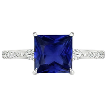 Afbeelding in Gallery-weergave laden, Solitaire Prinses Blauwe Saffier Peer & Ronde Natuurlijke uit de aarde gewonnen Diamant Accenten 6 Karaat