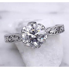 Afbeelding in Gallery-weergave laden, Solitaire Echt Diamanten Ring 2 Karaat Filigraan Milgrain