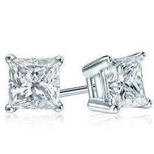Afbeelding in Gallery-weergave laden, Solitaire Prinses Geslepen Echt Diamanten Oorknopjes 3 Karaat Witgoud 14K