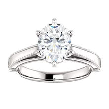 Afbeelding in Gallery-weergave laden, Solitaire Ring 4 Karaat Echt Diamant Ovale Vintage Stijl Milgrain Sieraden