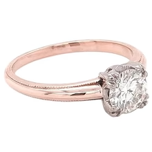 Afbeelding in Gallery-weergave laden, Solitaire Verlovingsring 1 Karaat Echt Diamant Klauwtand Milgrain Roségoud 14K