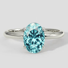 Afbeelding in Gallery-weergave laden, Solitaire ovale blauwachtige Paraiba-ring 3 karaat