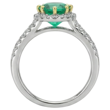 Afbeelding in Gallery-weergave laden, Smaragd Rond Briljant Sieraadsteen Ring in Tweekleurig 14K Goud – bovenaanzicht