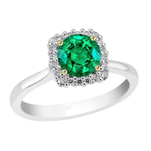 Afbeelding in Gallery-weergave laden, Colombiaanse Smaragd Rond Geslepen Edelsteen Ring in Bicolor 14K Goud – hoofdaanzicht