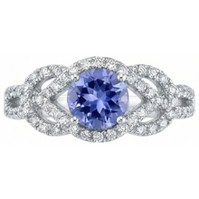 Afbeelding in Gallery-weergave laden, Sprankelende 6.01 Ct. Ronde Ceylonsaffier Natuurlijke uit de aarde gewonnen Diamanten Ring Witgoud 14K