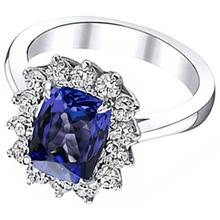 Afbeelding in Gallery-weergave laden, echte round tanzaniet 3karaat ring close-up detail