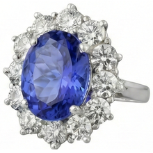 Afbeelding in Gallery-weergave laden, echte round tanzaniet 3karaat ring close-up detail