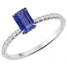 Afbeelding in Gallery-weergave laden, Sprankelende Natuurlijke echte diamant ( niet in het laboratorium gekweekt )en ring Emerald Cut Srilankaanse saffier 2 karaat tanden