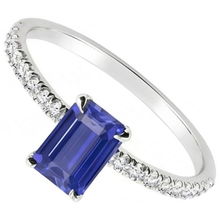 Afbeelding in Gallery-weergave laden, Sprankelende Natuurlijke echte diamant ( niet in het laboratorium gekweekt )en ring Emerald Cut Srilankaanse saffier 2 karaat tanden