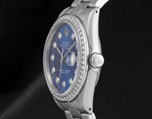 Afbeelding in Gallery-weergave laden, Sprankelende blauwe Natuurlijke echte diamant ( niet in het laboratorium gekweekt )en wijzerplaat rand Datumjust Rolex herenhorloge Roestvrij staal SNELLE INSTELLING