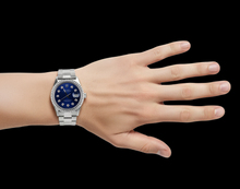 Afbeelding in Gallery-weergave laden, Sprankelende blauwe diamanten wijzerplaat rand Datumjust Rolex herenhorloge Roestvrij staal SNELLE INSTELLING