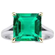 Afbeelding in Gallery-weergave laden, Smaragd Smaragd Slijpvorm Sieraadsteen Ring in Tweekleurig 14K Goud – zijaanzicht