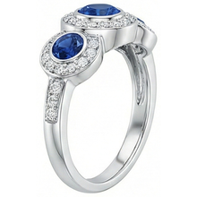 Afbeelding in Gallery-weergave laden, Sri Lanka Saffier Natuurlijk uit de aarde gewonnen Diamanten 4.50 Ct Ring Goud Drie-Steens Stijl