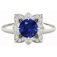 Afbeelding in Gallery-weergave laden, Sri Lanka Saffier & Diamanten Trouwring 2.50 Karaat Wit Goud 14K