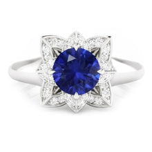 Afbeelding in Gallery-weergave laden, Sri Lanka Saffier & Diamanten Trouwring 2.50 Karaat Wit Goud 14K