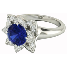 Afbeelding in Gallery-weergave laden, Sri Lanka Saffier & Diamanten Trouwring 2.50 Karaat Wit Goud 14K