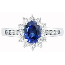 Afbeelding in Gallery-weergave laden, Sri Lanka saffier en Natuurlijke echte diamanten ( niet in een laboratorium gekweekt ) ronde geslepen ring 3.80 ct witgoud