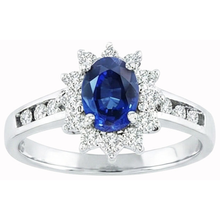 Afbeelding in Gallery-weergave laden, Sri Lanka saffier en Natuurlijke echte diamanten ( niet in een laboratorium gekweekt ) ronde geslepen ring 3.80 ct witgoud