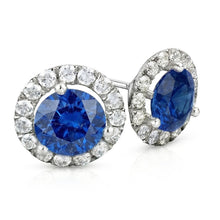 Afbeelding in Gallery-weergave laden, Sri Lanka Kleur Saffier En Halo IGI GECERTIFICEERDE Diamant 6.40 Karaat Rond Geslepen Oorknop