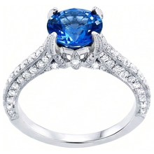 Afbeelding in Gallery-weergave laden, echte round saffier 4.50karaat ring close-up detail