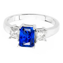 Afbeelding in Gallery-weergave laden, Stralende 3 steen blauwe saffier ring & prinses Natuurlijke echte diamant ( niet in het laboratorium gekweekt )en 3 karaat