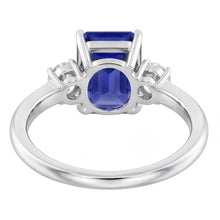 Afbeelding in Gallery-weergave laden, Stralende 3 stenen blauwe saffier ring 1,25 karaat kleine ronde Natuurlijke echte diamant ( niet in het laboratorium gekweekt )en