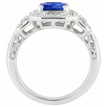 Afbeelding in Gallery-weergave laden, Stralende Halo Ring Antieke Stijl Blauwe Saffier & Diamanten 3 Karaat