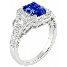 Afbeelding in Gallery-weergave laden, Stralende Halo Ring Antieke Stijl Blauwe Saffier & Diamanten 3 Karaat
